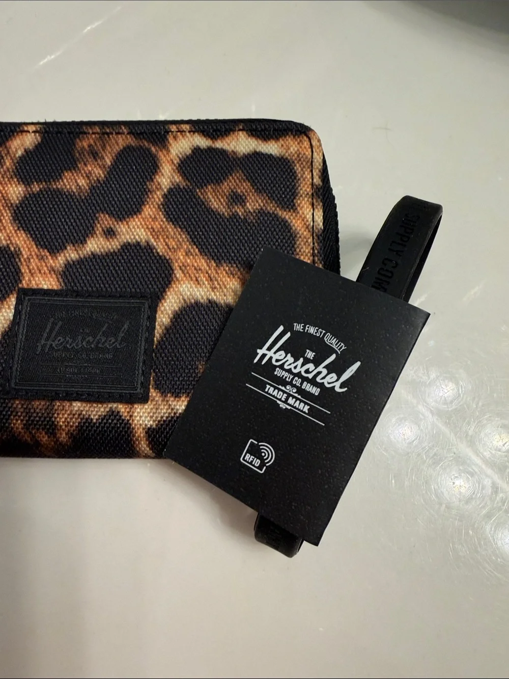Herschel Supply Company Leopard Print Zip Wallet - Black and Brown Tan